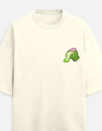 Knytra Matcha Lovers oversized off-white t-shirt with small matcha cup chest graphic
