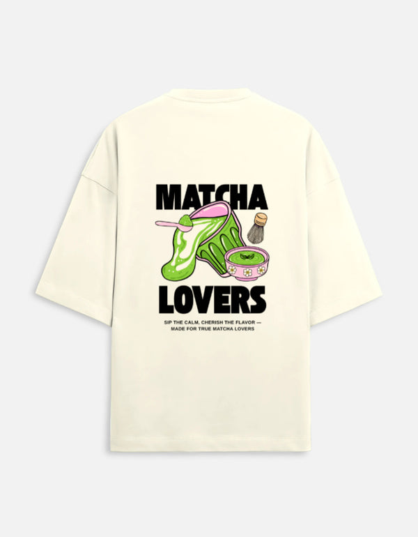 Knytra Matcha Lovers oversized t-shirt with bold matcha-inspired back graphic print