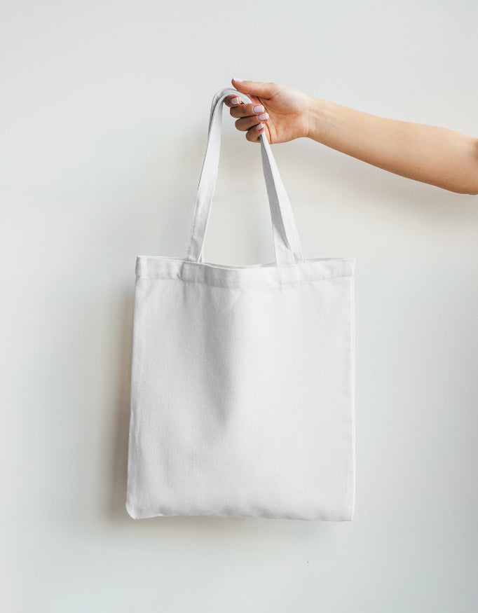 White cotton tote bag with non zipper open top front view